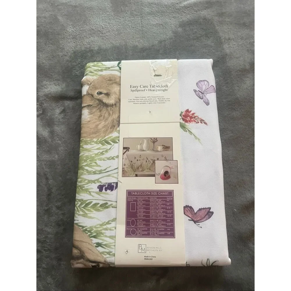 Benson Mills Flowering Bunnies Easy Care Tablecloth Oblong 60in. X 84in. NEW-Sma